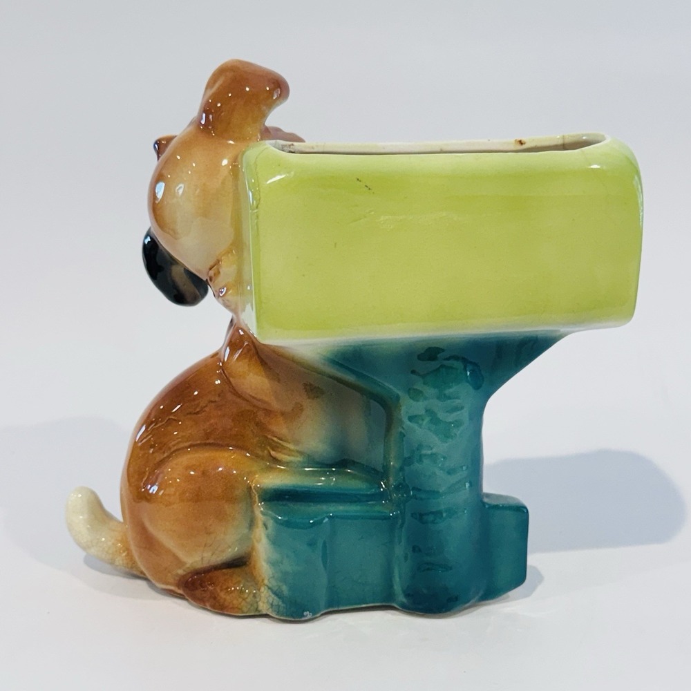 Vintage 50's Mid Century Puppy Dog & Mailbox‎ Planter Royal Copley 8" Tall - Picture 4 of 15